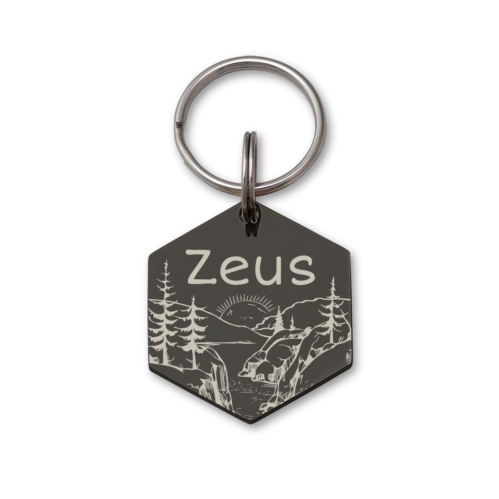 Hexagon Mountain Sunrise Pet ID Dog Tag