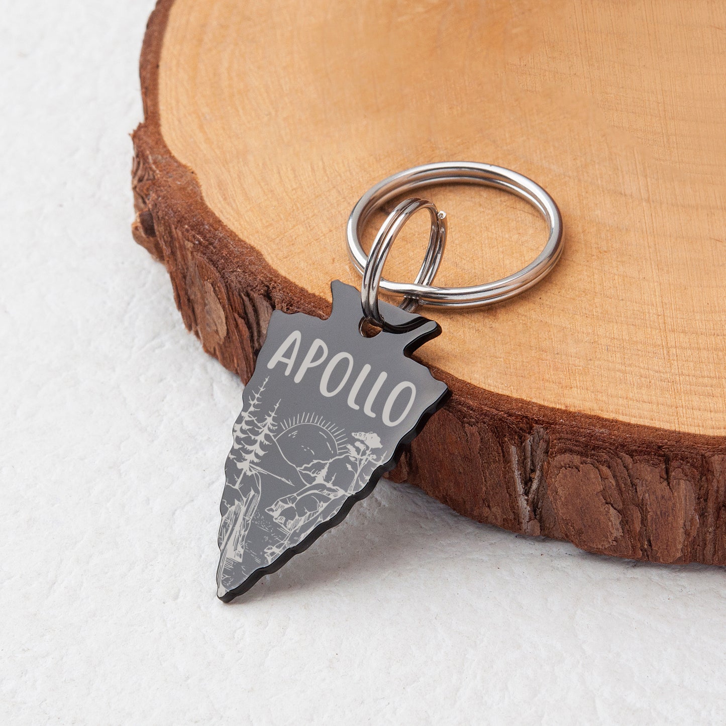 Personalized Arrowhead Shaped Mountain Sunset Themed Pet ID Dog Tag