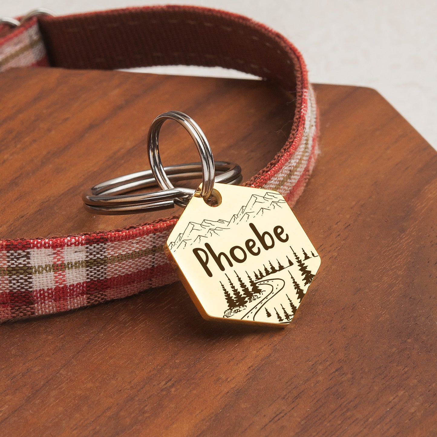 Personalized Mountain Road Hexagon Shaped Pet ID Dog Tag for Cat or Dog