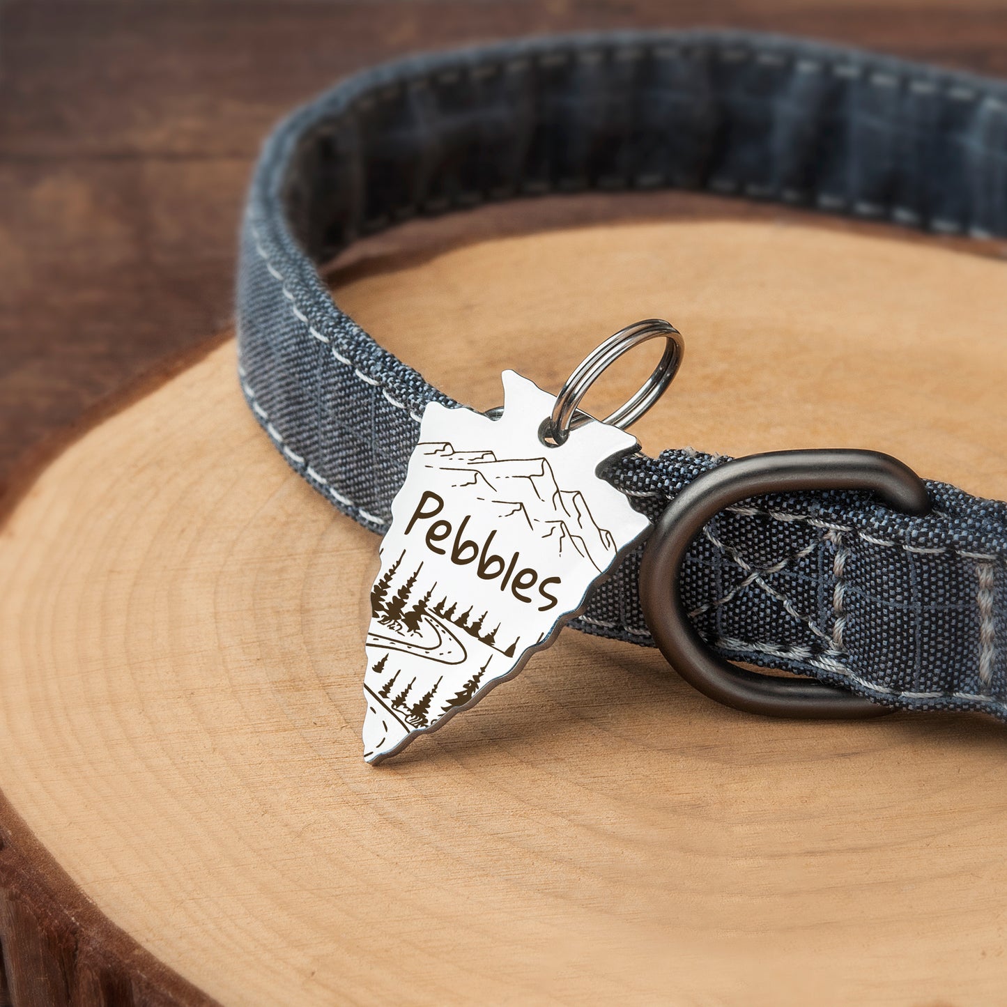 Personalized Arrowhead Shaped Mountain Road Themed Pet ID Dog Tag