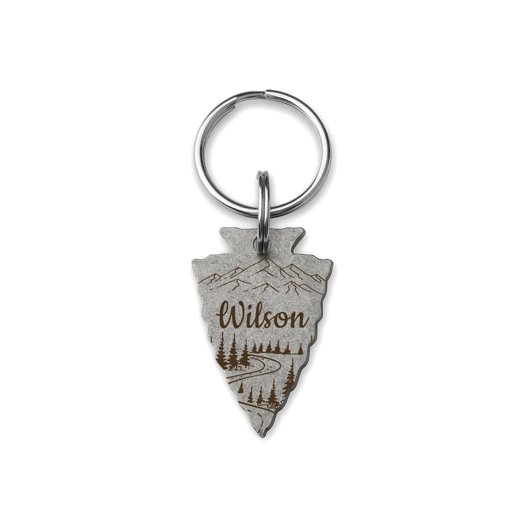 Personalized Arrowhead Shaped Mountain Road Themed Pet ID Dog Tag