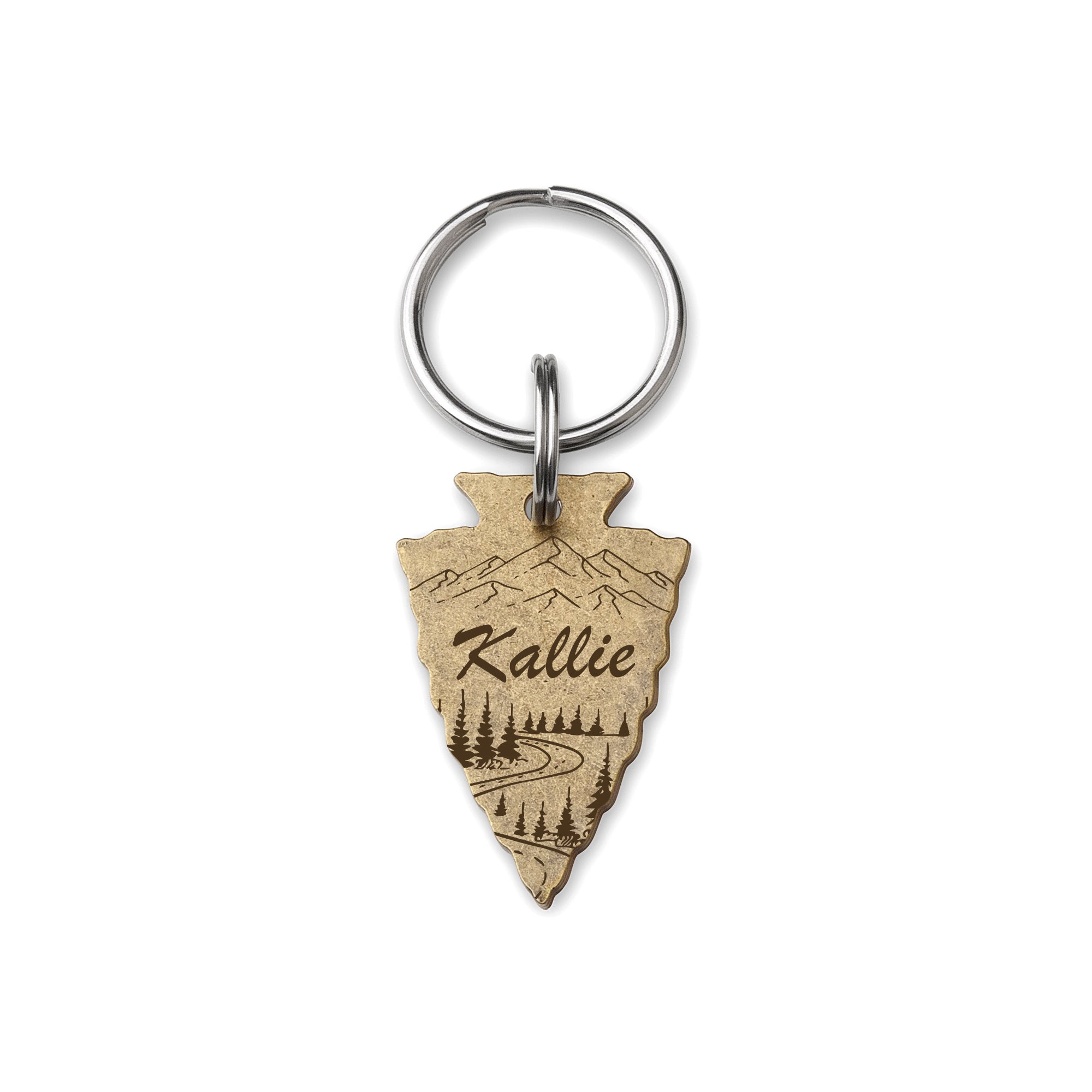 Personalized Arrowhead Shaped Mountain Road Themed Pet ID Dog Tag
