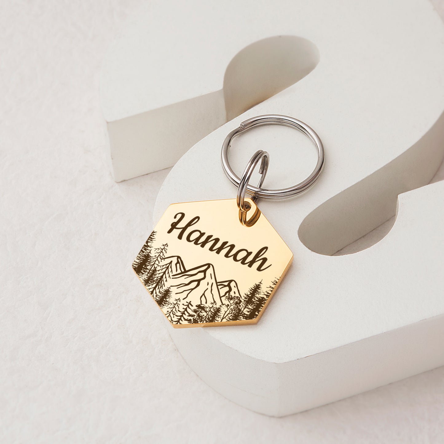 Personalized Mountain Peak Hexagon Shaped Pet ID Dog Tag for Cat or Dog