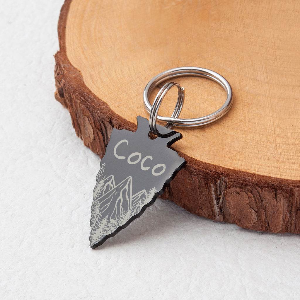 Personalized Arrowhead Shaped Mountain Peak Themed Pet ID Dog Tag