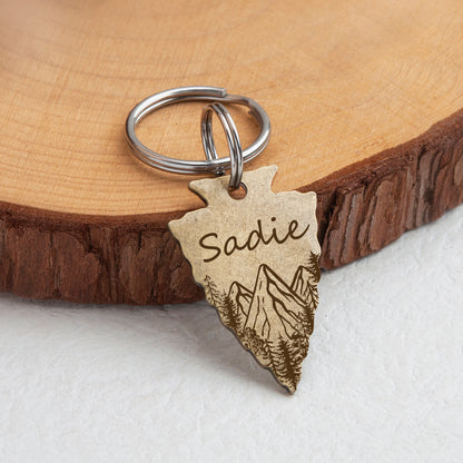 Personalized Arrowhead Shaped Mountain Peak Themed Pet ID Dog Tag