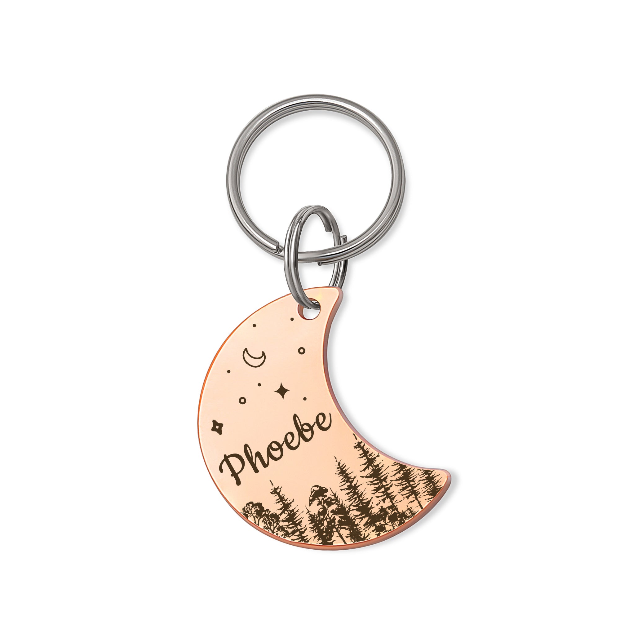 Personalized Woods and Stars Moon Shaped Dog ID Pet Tag