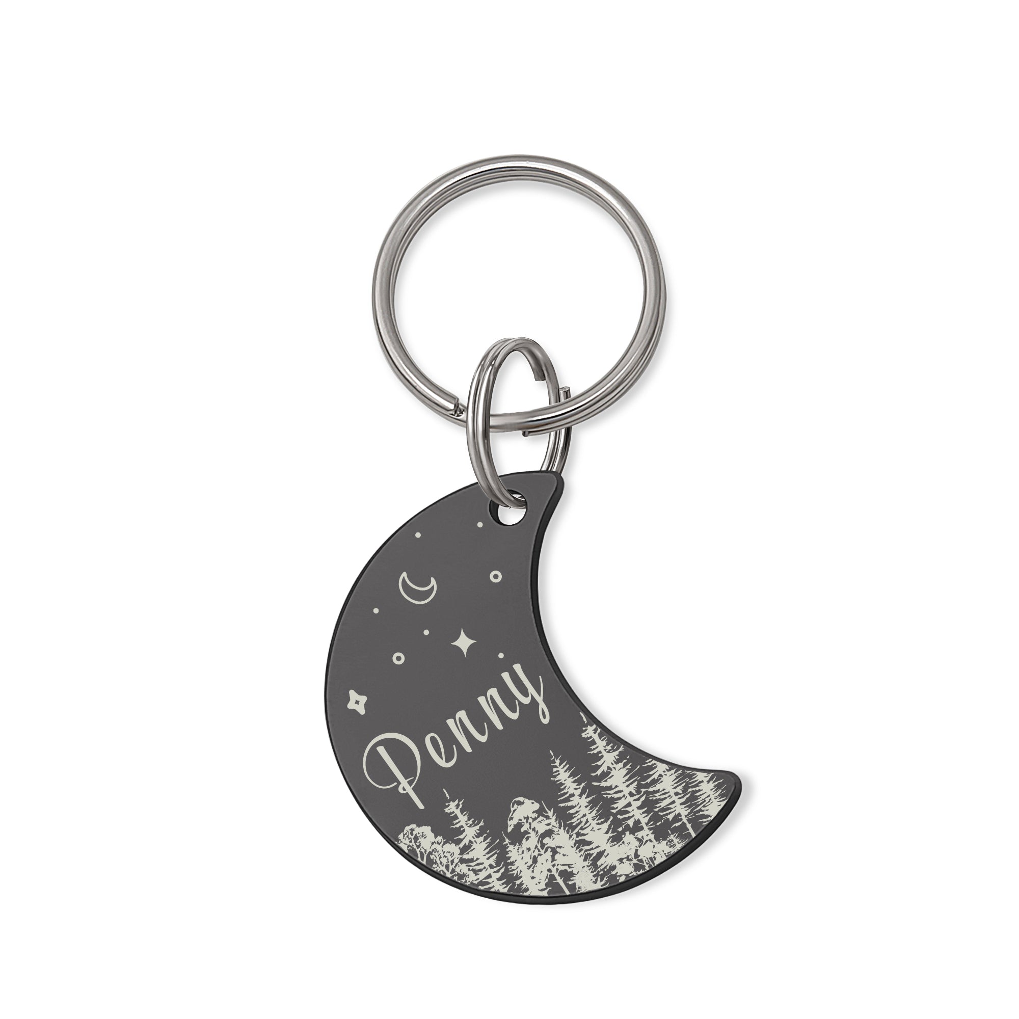 Personalized Woods and Stars Moon Shaped Dog ID Pet Tag