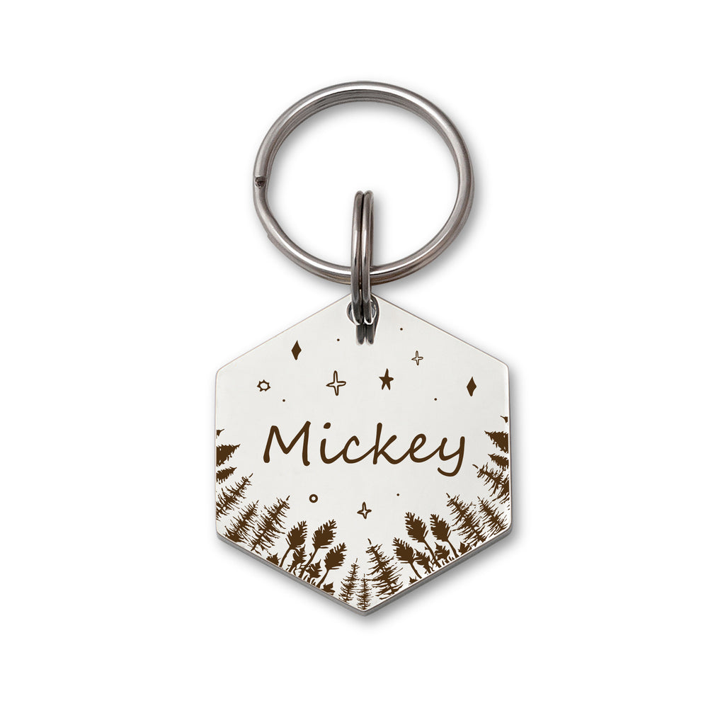 Hexagon Woods and Stars Pet ID Dog Tag