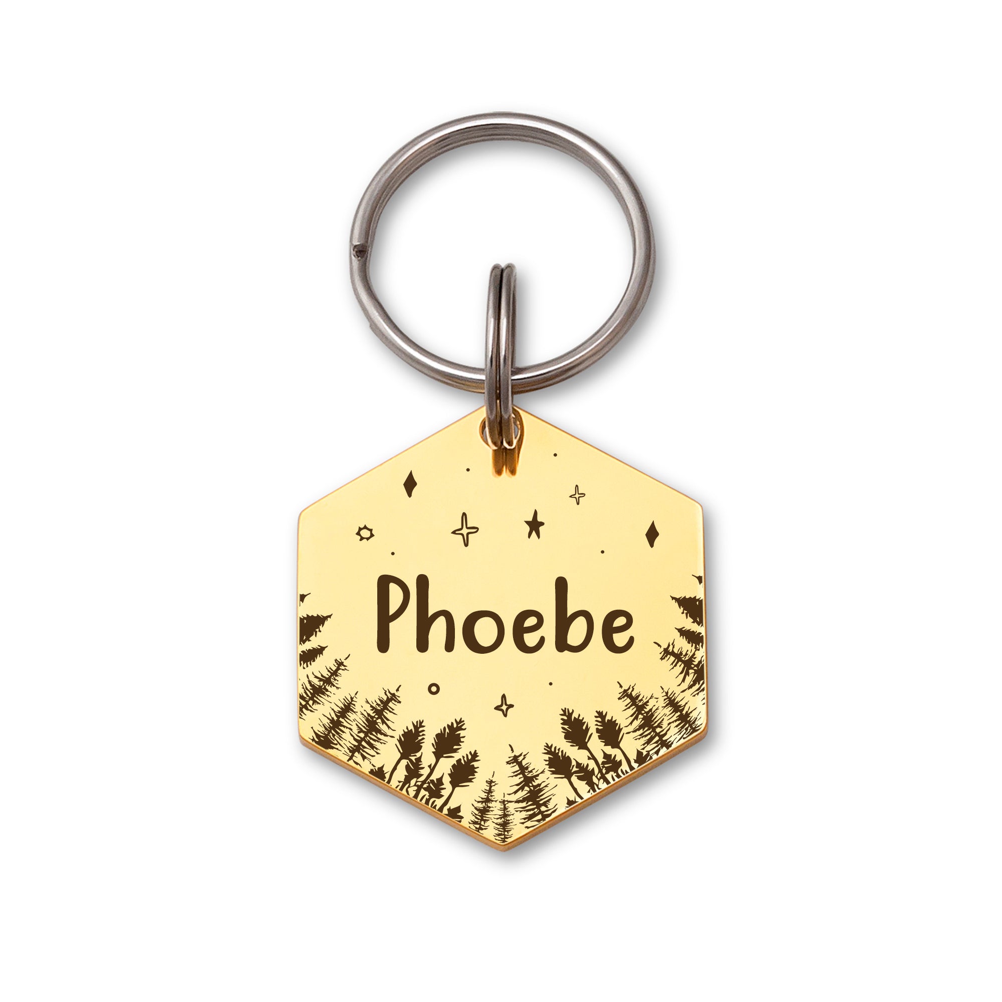 Hexagon Woods and Stars Pet ID Dog Tag