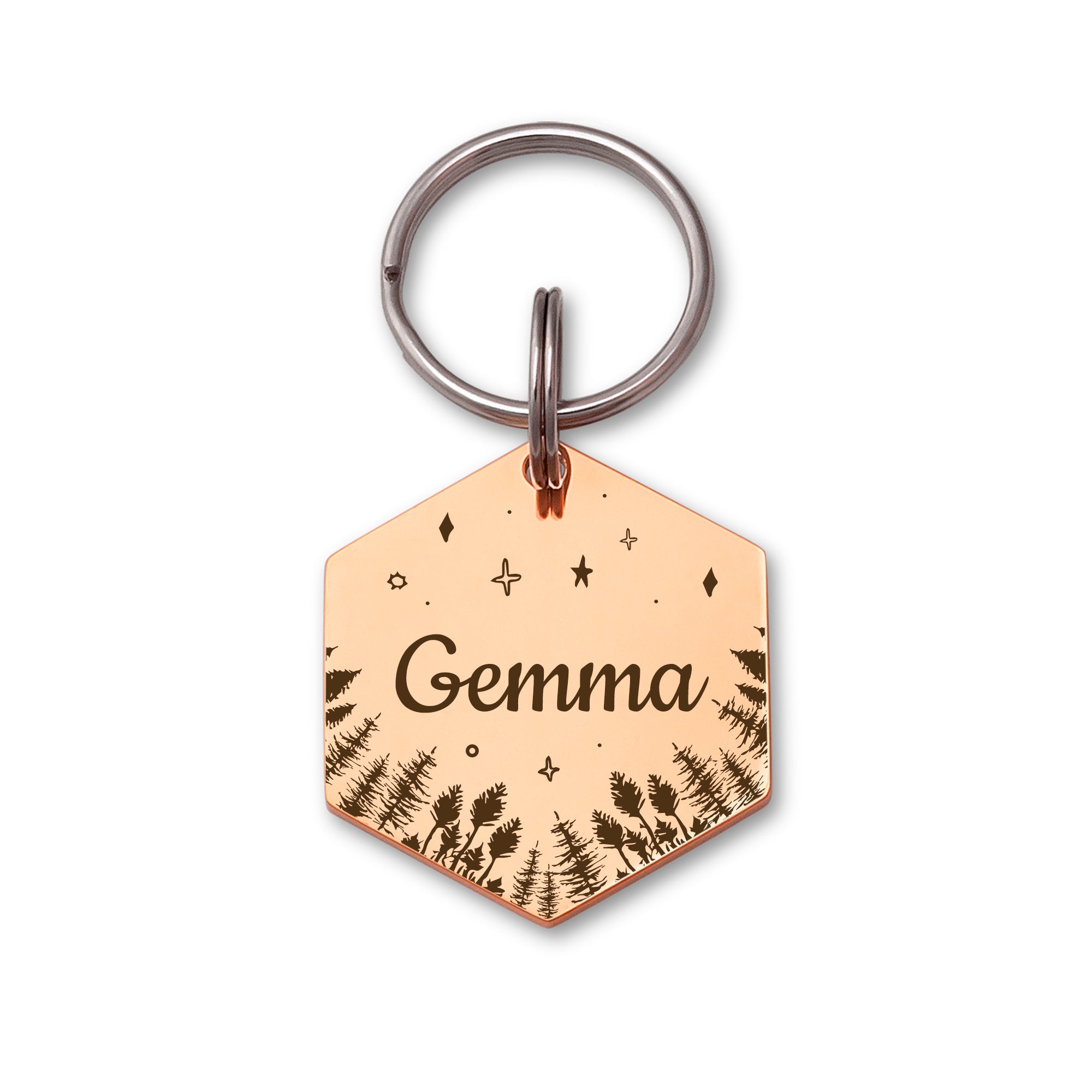 Hexagon Woods and Stars Pet ID Dog Tag