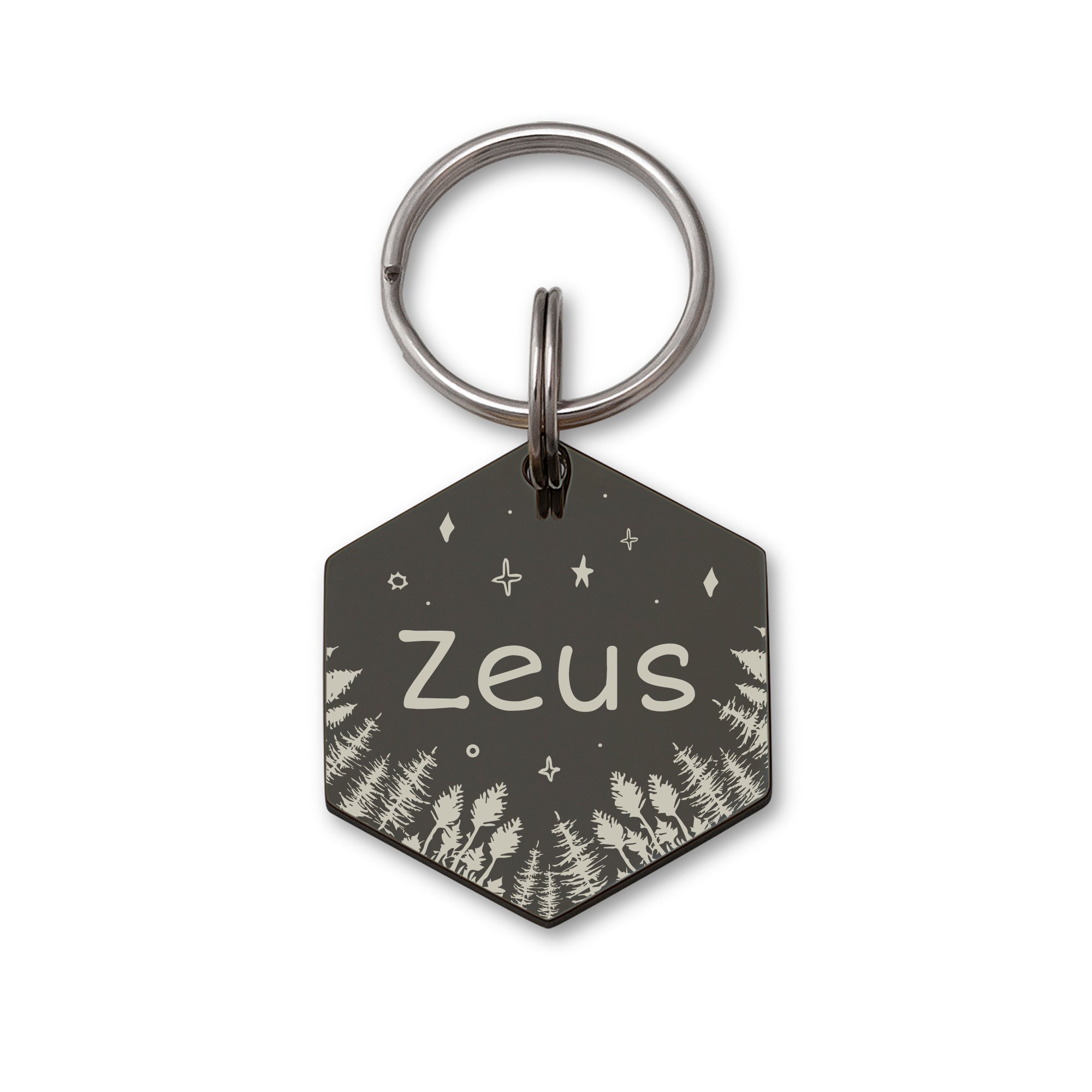 Hexagon Woods and Stars Pet ID Dog Tag