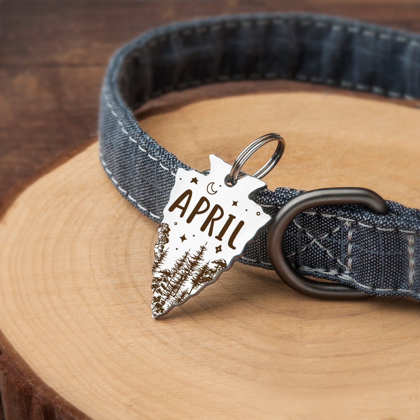 Personalized Arrowhead Shaped Woods and Stars Themed Pet ID Dog Tag