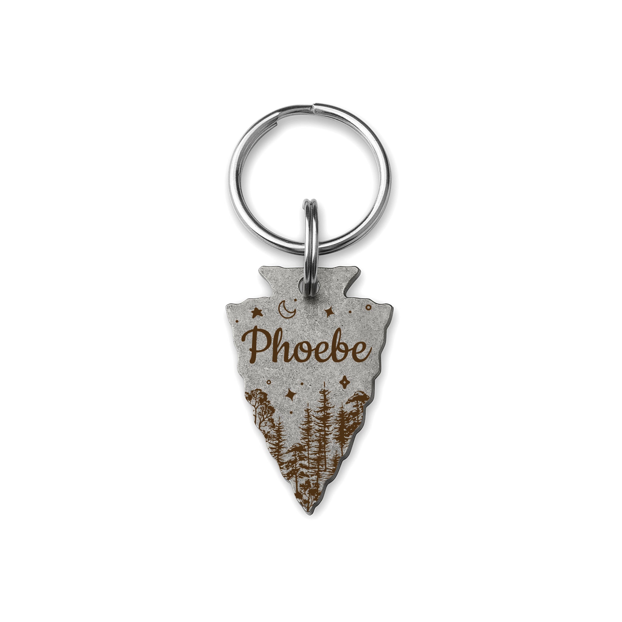 Personalized Arrowhead Shaped Woods and Stars Themed Pet ID Dog Tag