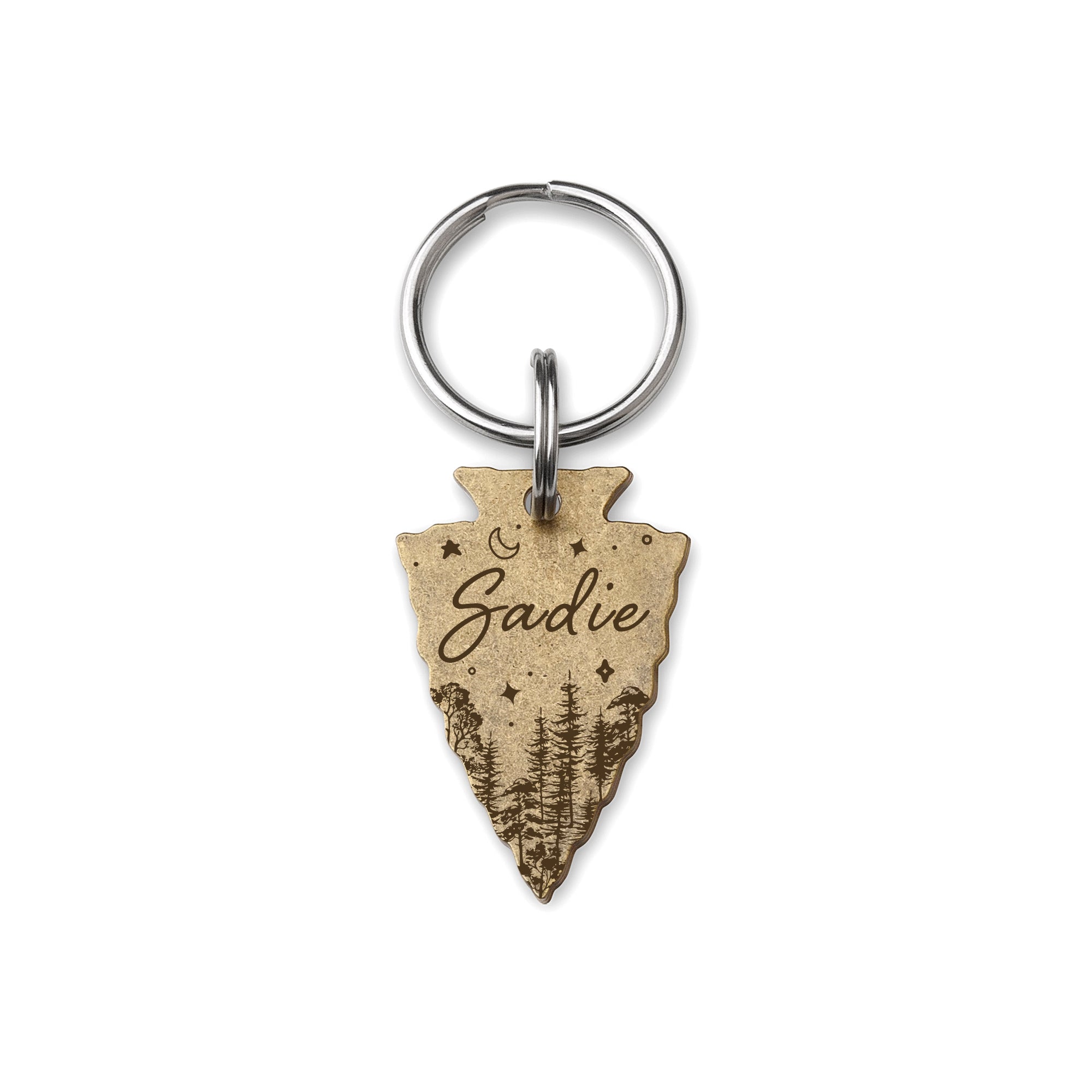 Personalized Arrowhead Shaped Woods and Stars Themed Pet ID Dog Tag