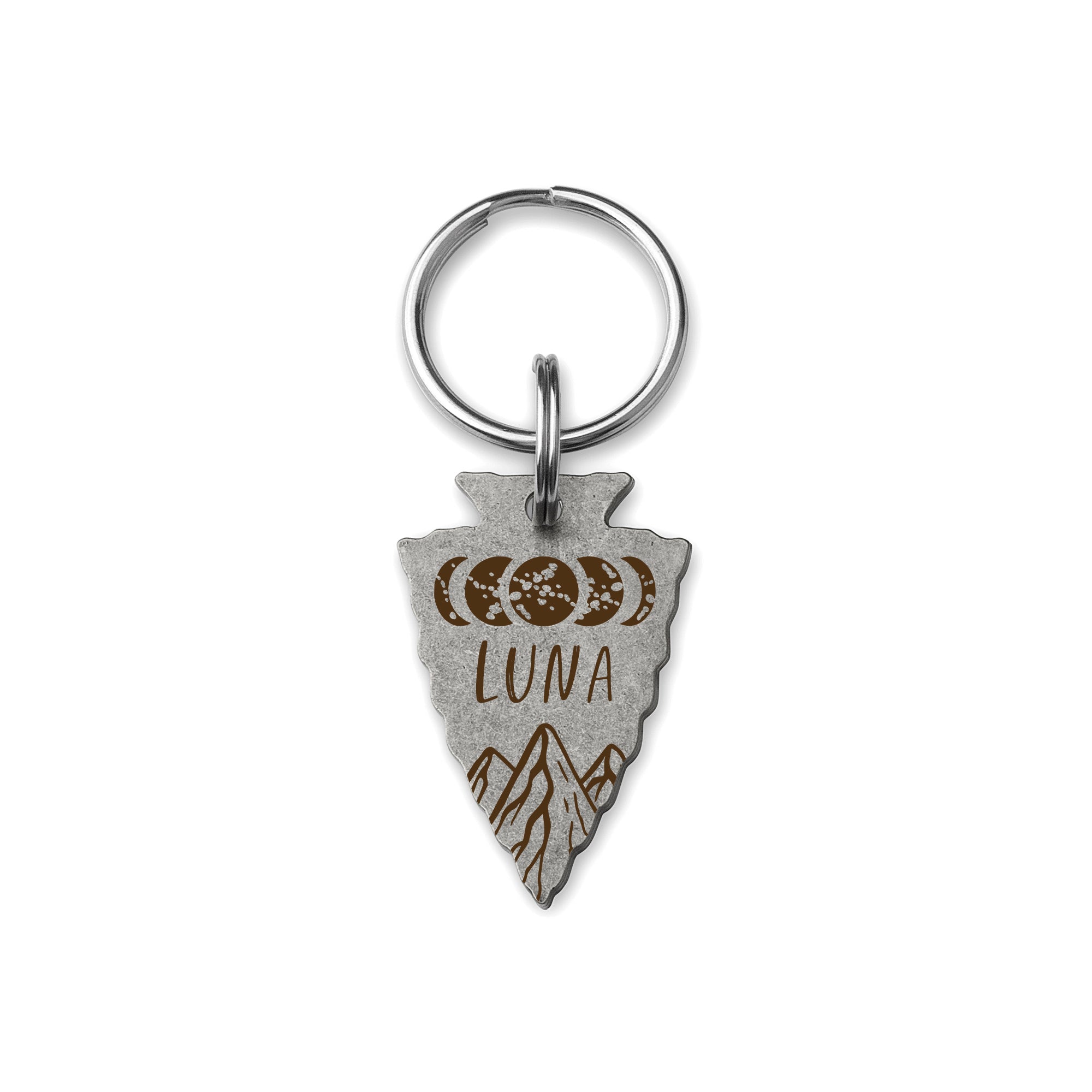 Personalized Arrowhead Shaped Moon Phase Themed Pet ID Dog Tag