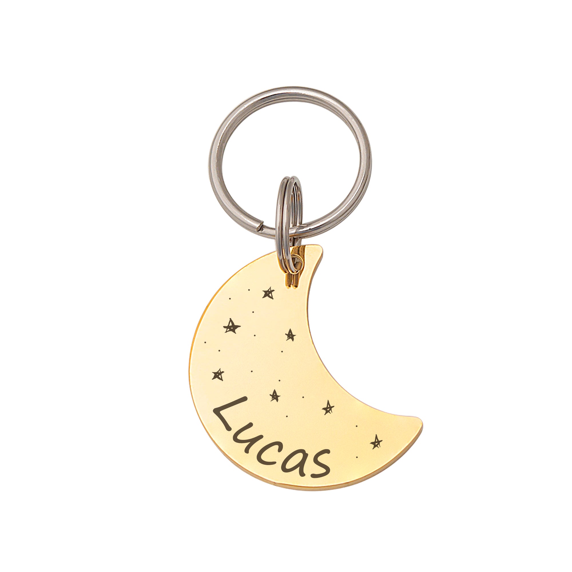Personalized Space Themed Moon Shaped Pet ID Dog Tag | Stainless