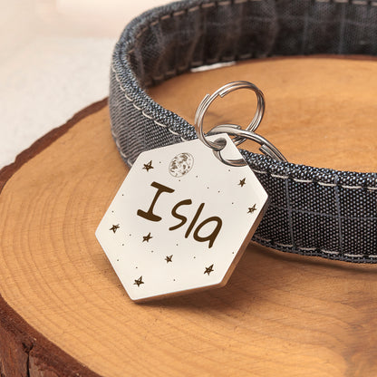 Personalized Space Hexagon Shaped Pet ID Dog Tag for Cat or Dog