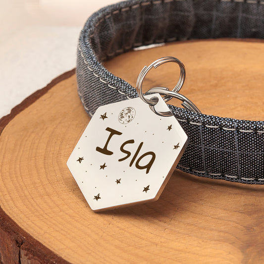 Personalized Space Hexagon Shaped Pet ID Dog Tag for Cat or Dog