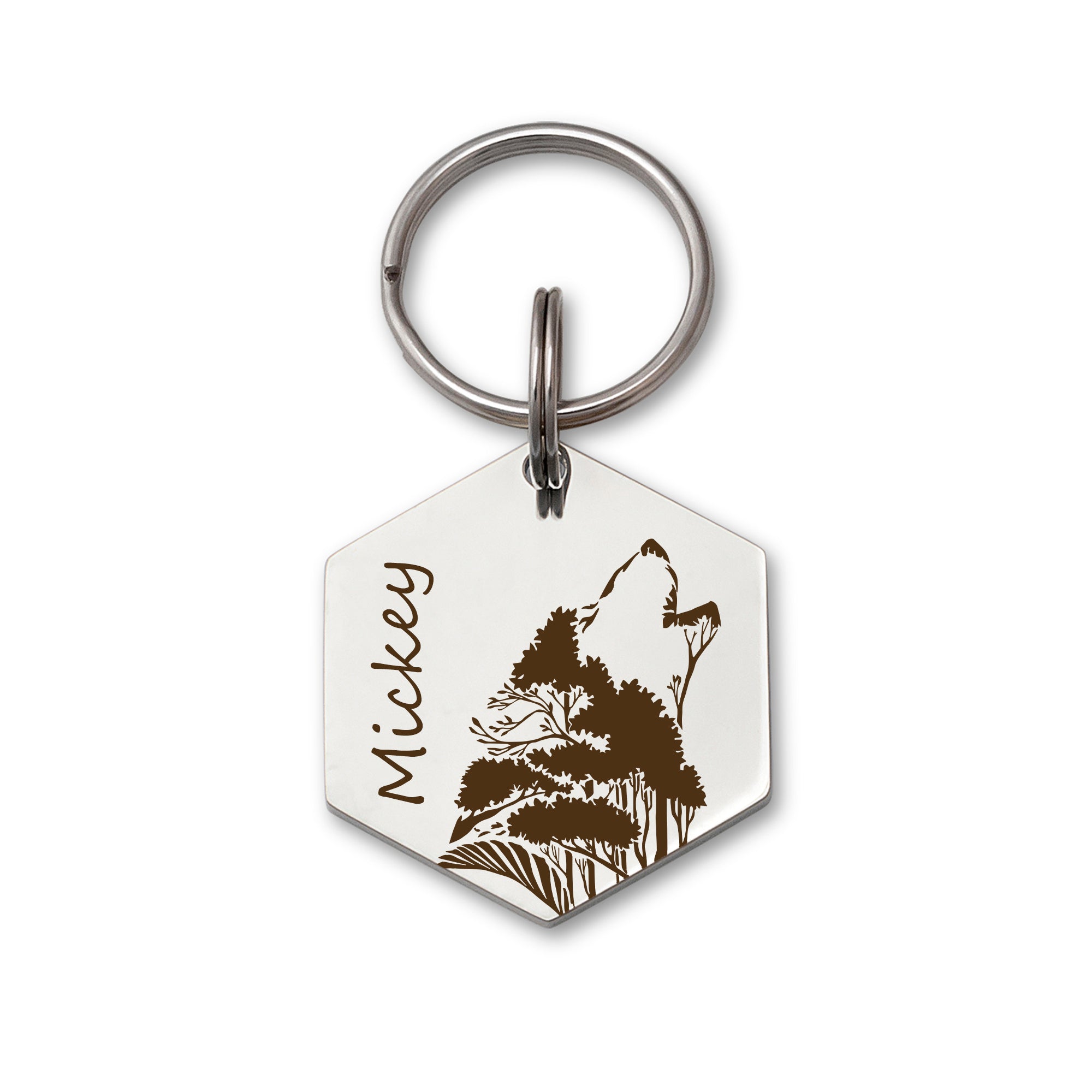 Hexagon Wolf Woods Shaped Pet ID Dog Tag
