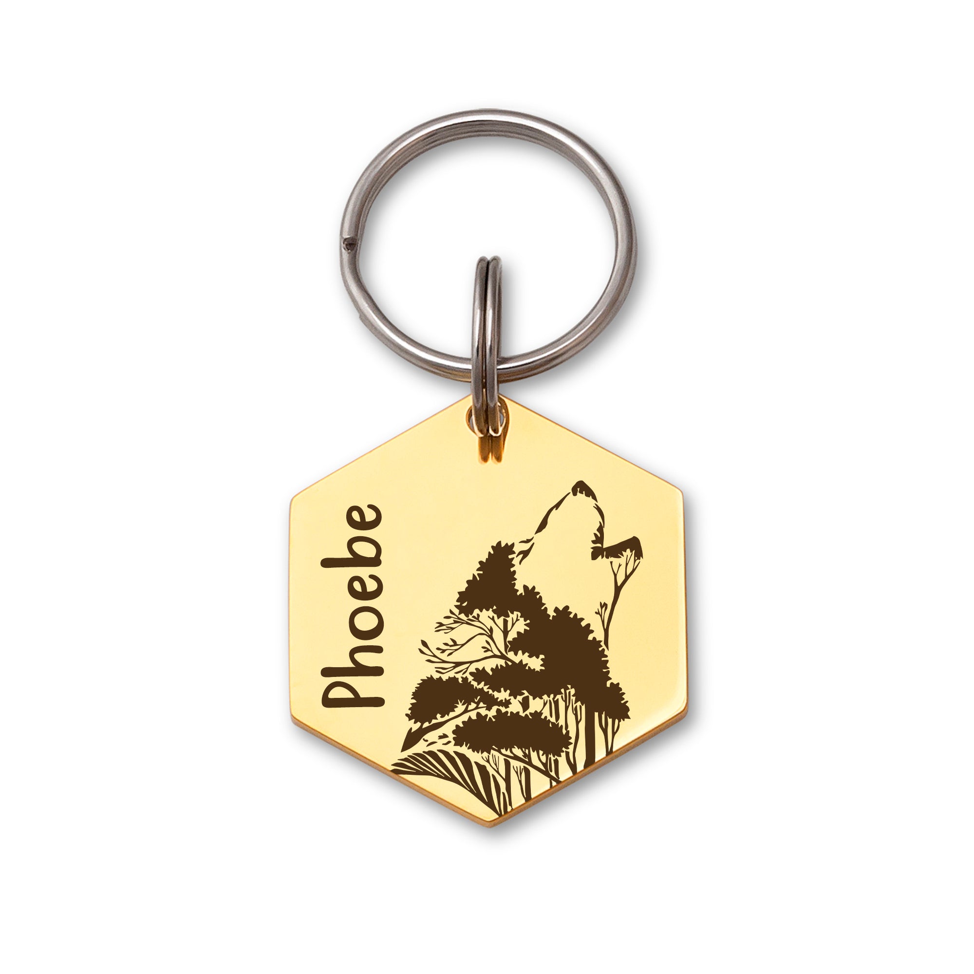 Hexagon Wolf Woods Shaped Pet ID Dog Tag