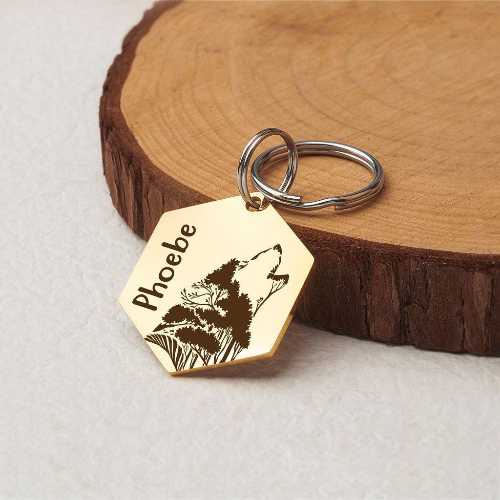 Hexagon Wolf Woods Shaped Pet ID Dog Tag