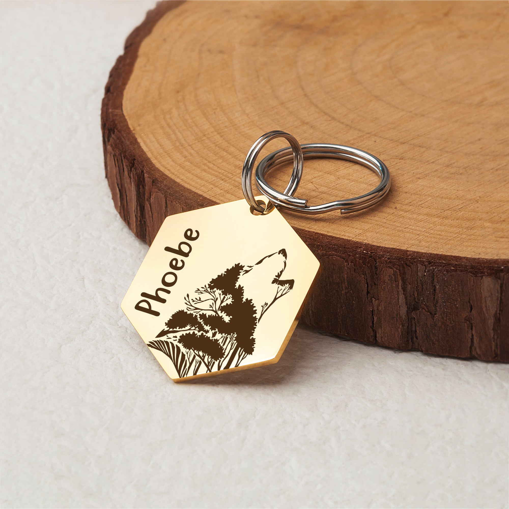 Hexagon Wolf Woods Shaped Pet ID Dog Tag
