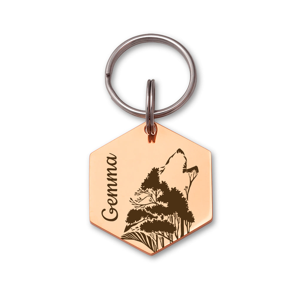 Hexagon Wolf Woods Shaped Pet ID Dog Tag