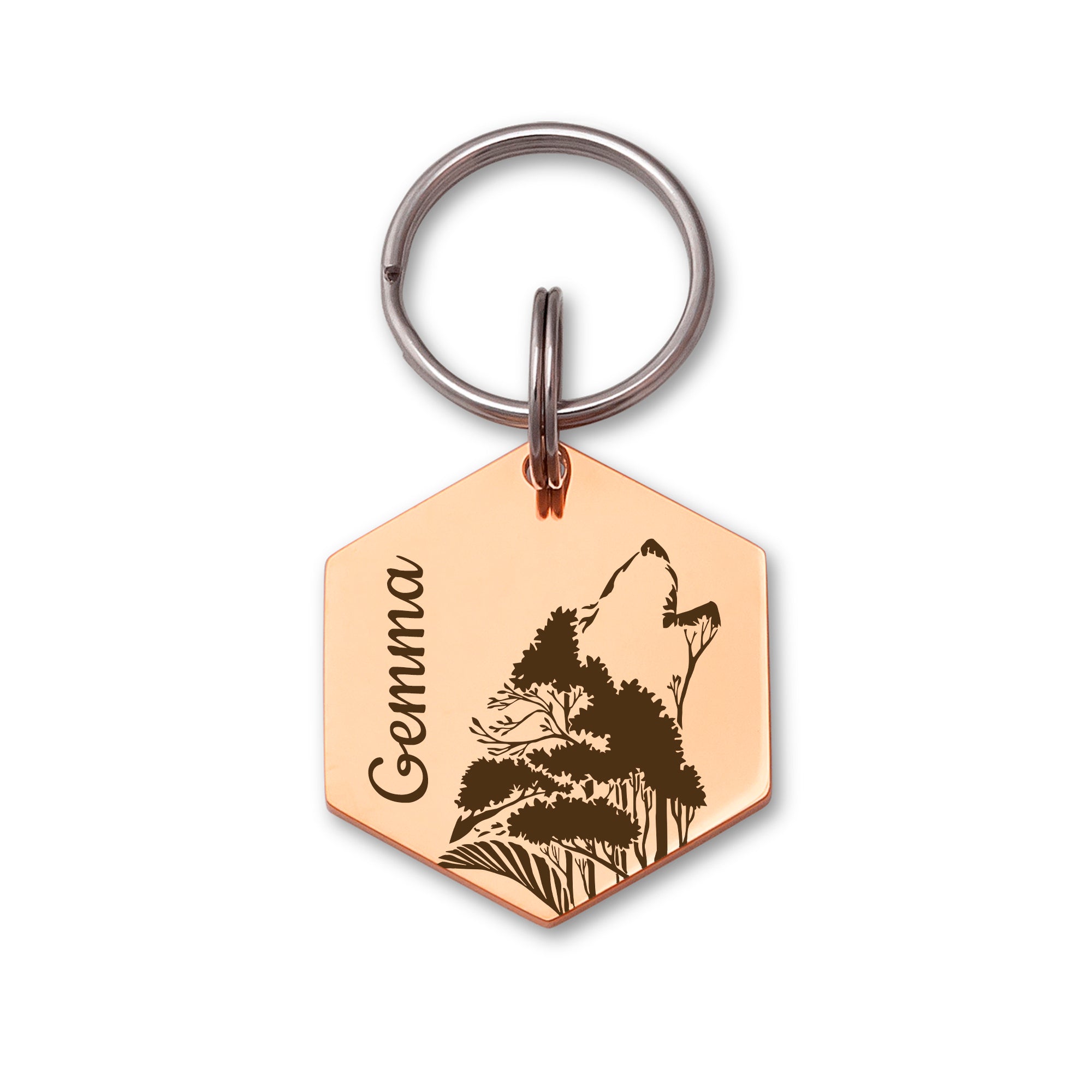 Hexagon Wolf Woods Shaped Pet ID Dog Tag