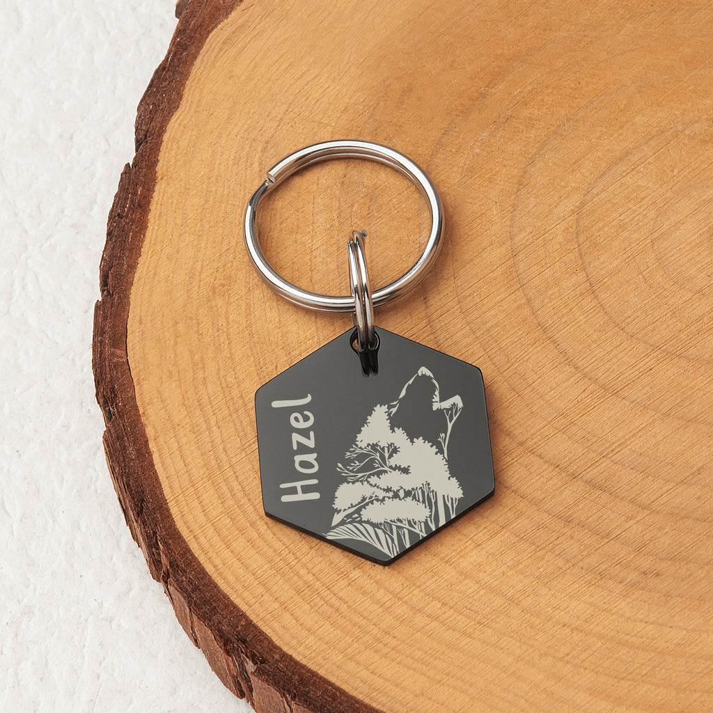 Hexagon Wolf Woods Shaped Pet ID Dog Tag