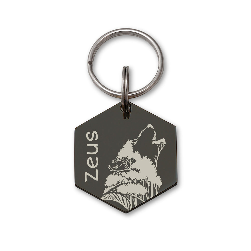 Hexagon Wolf Woods Shaped Pet ID Dog Tag