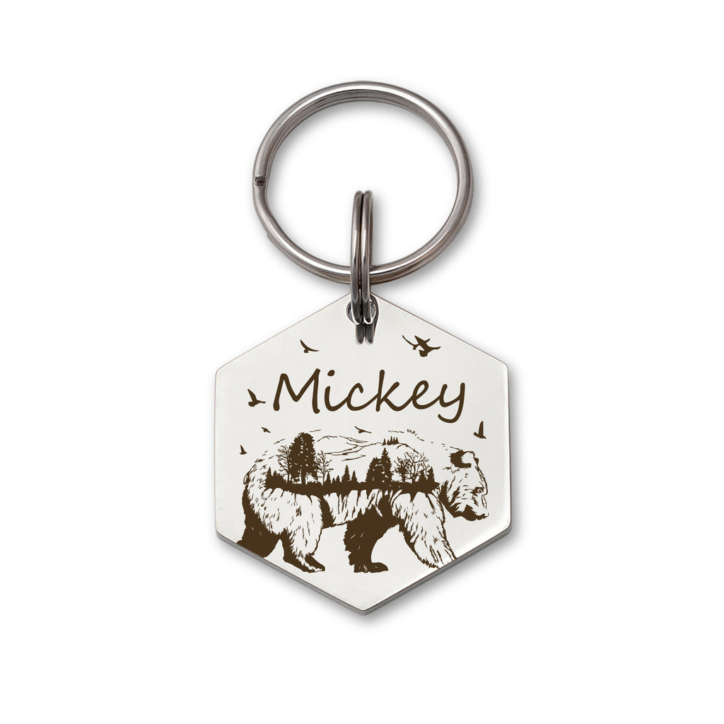 Bear Woods Hexagon Shaped Pet ID Dog Tag