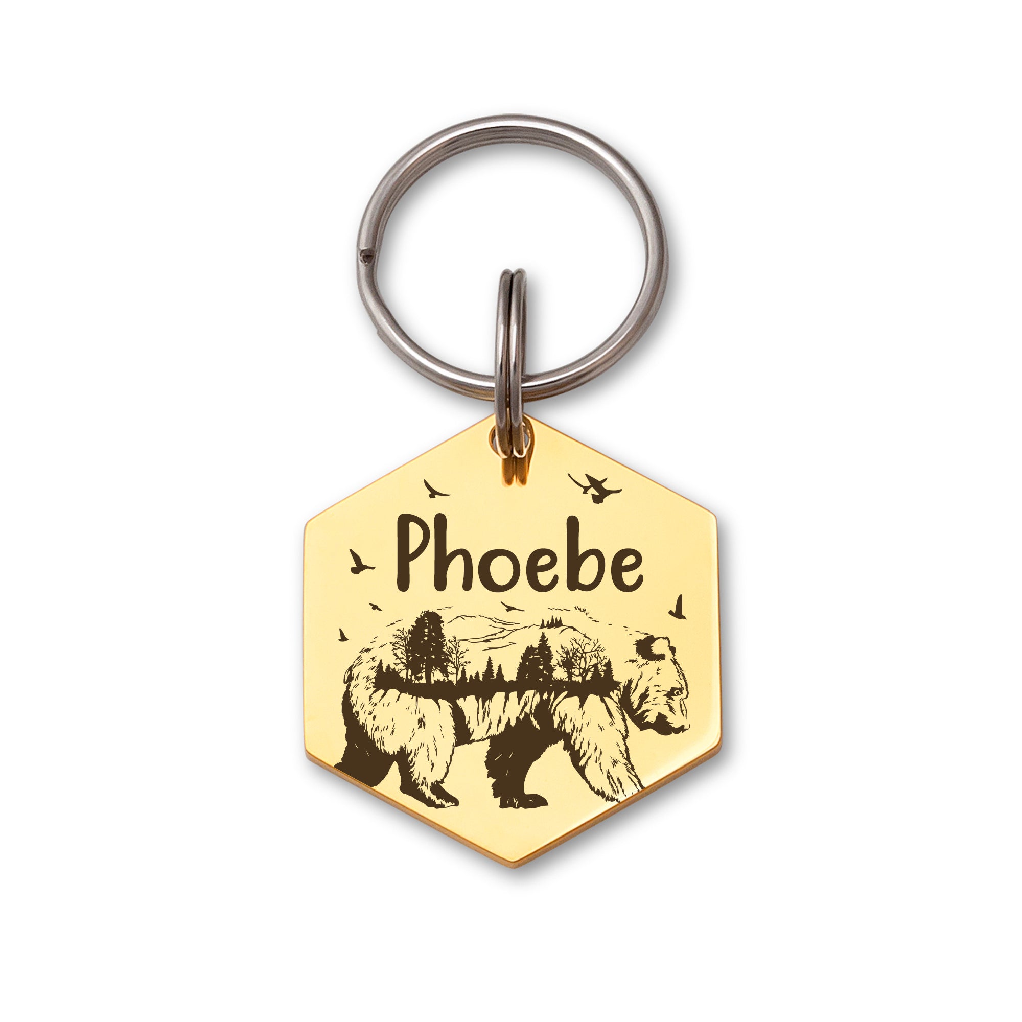 Bear Woods Hexagon Shaped Pet ID Dog Tag