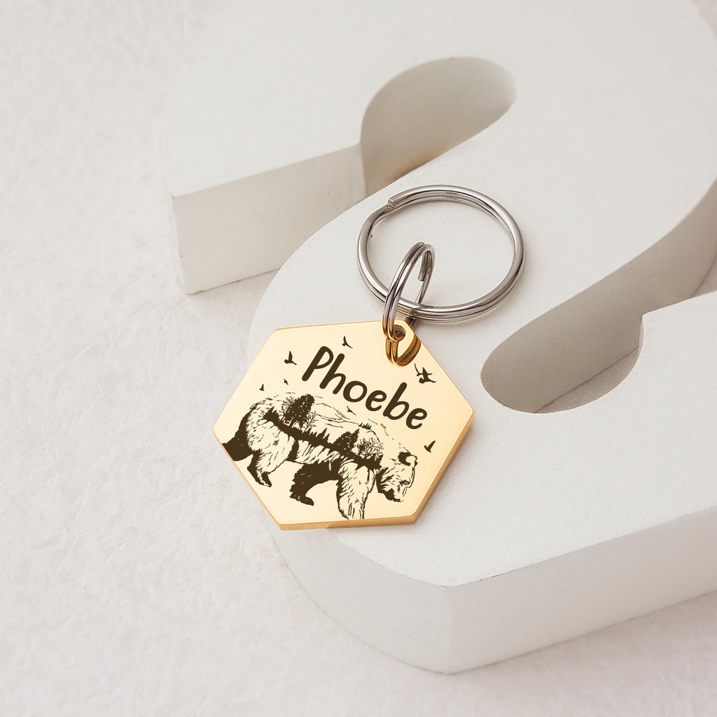 Bear Woods Hexagon Shaped Pet ID Dog Tag