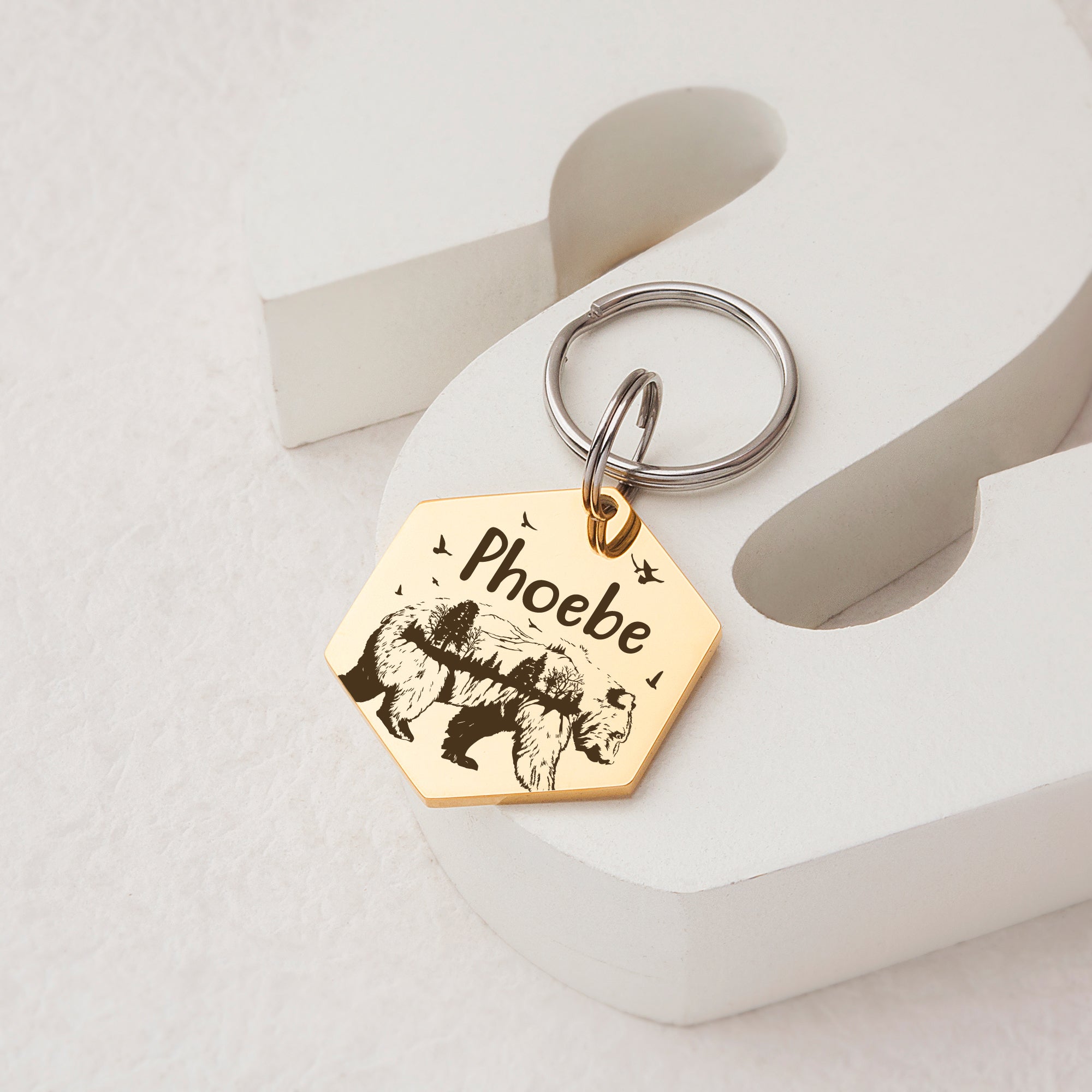 Bear Woods Hexagon Shaped Pet ID Dog Tag
