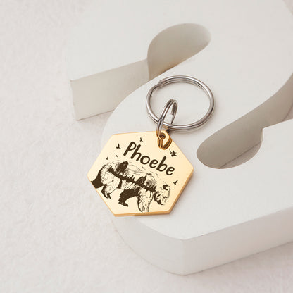 Personalized Bear Woods Hexagon Shaped Pet ID Dog Tag for Cat or Dog