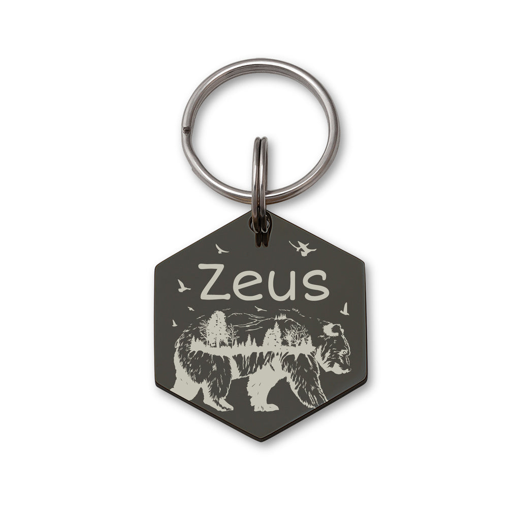 Bear Woods Hexagon Shaped Pet ID Dog Tag