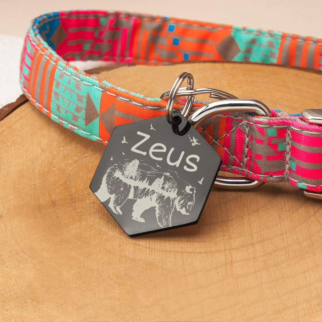 Bear Woods Hexagon Shaped Pet ID Dog Tag