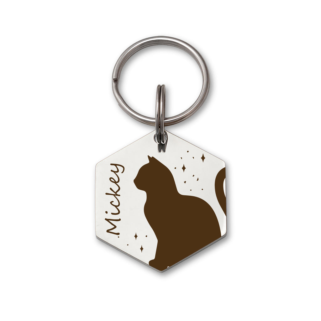 Hexagon Cat Stars Pet ID Dog Tag