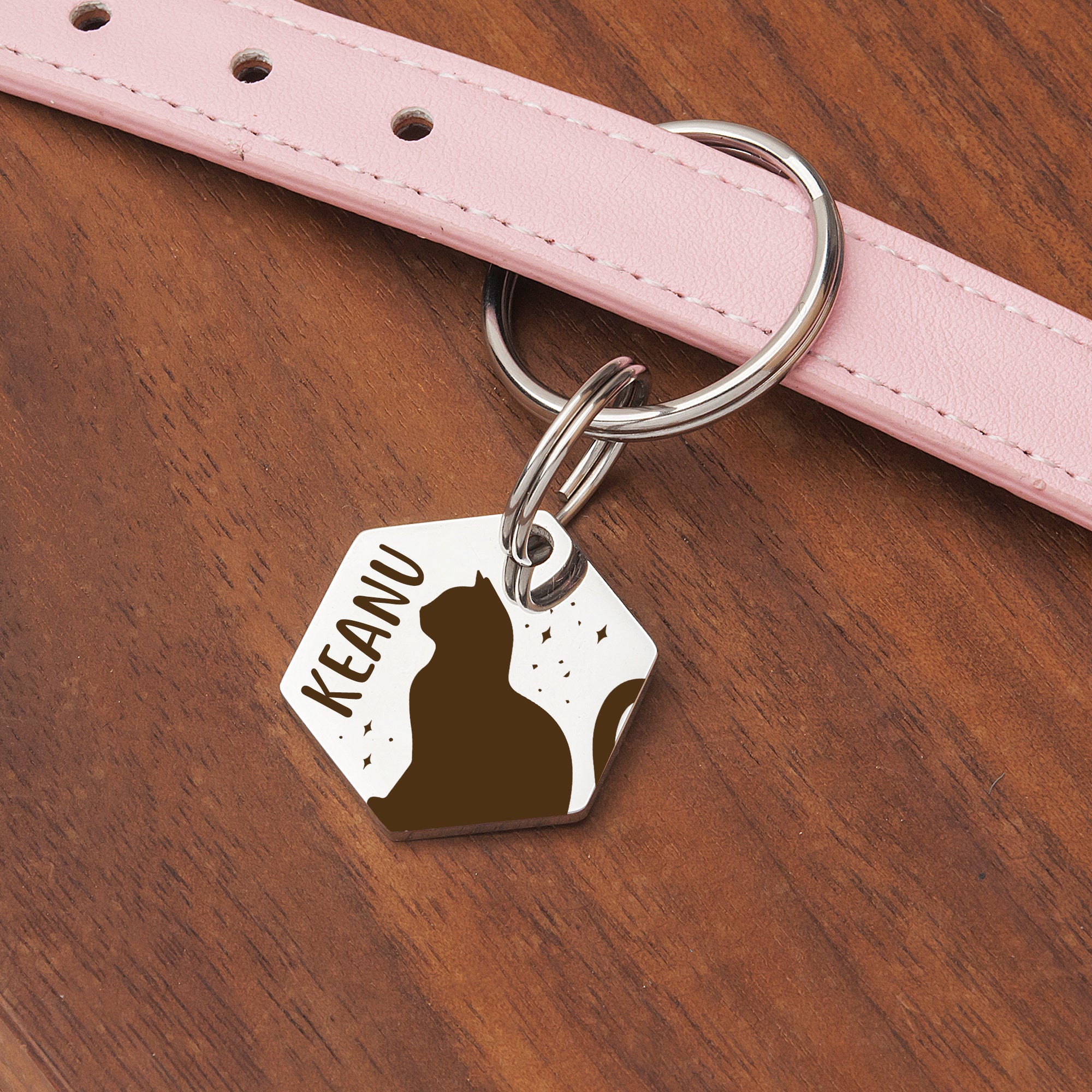 Hexagon Cat Stars Pet ID Dog Tag