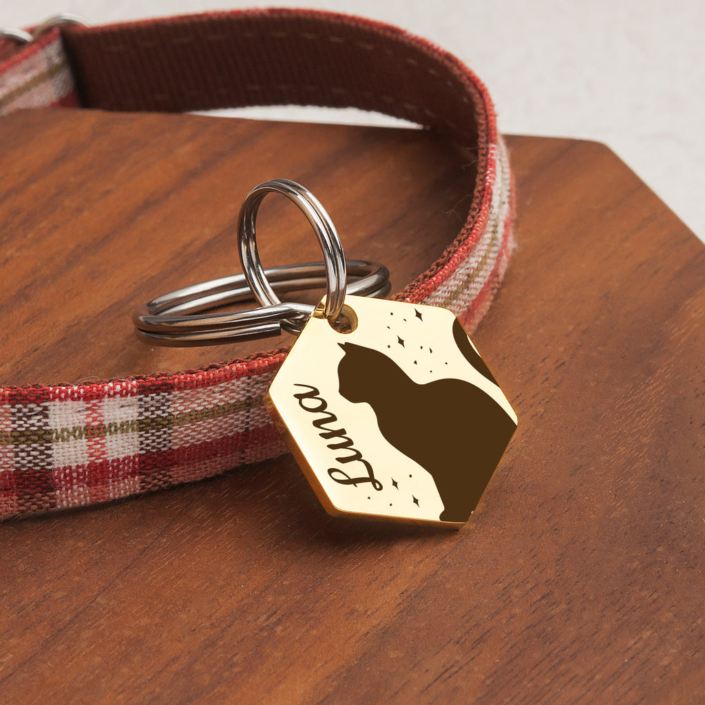 Hexagon Cat Stars Pet ID Dog Tag