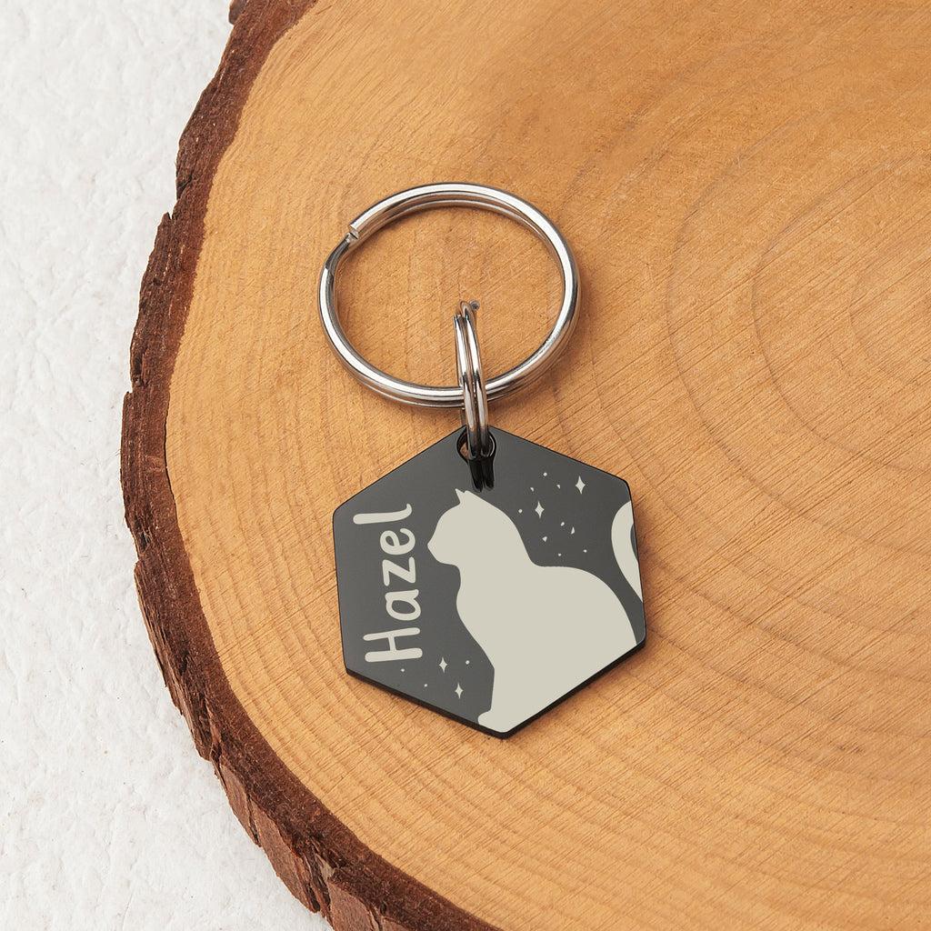 Hexagon Cat Stars Pet ID Dog Tag