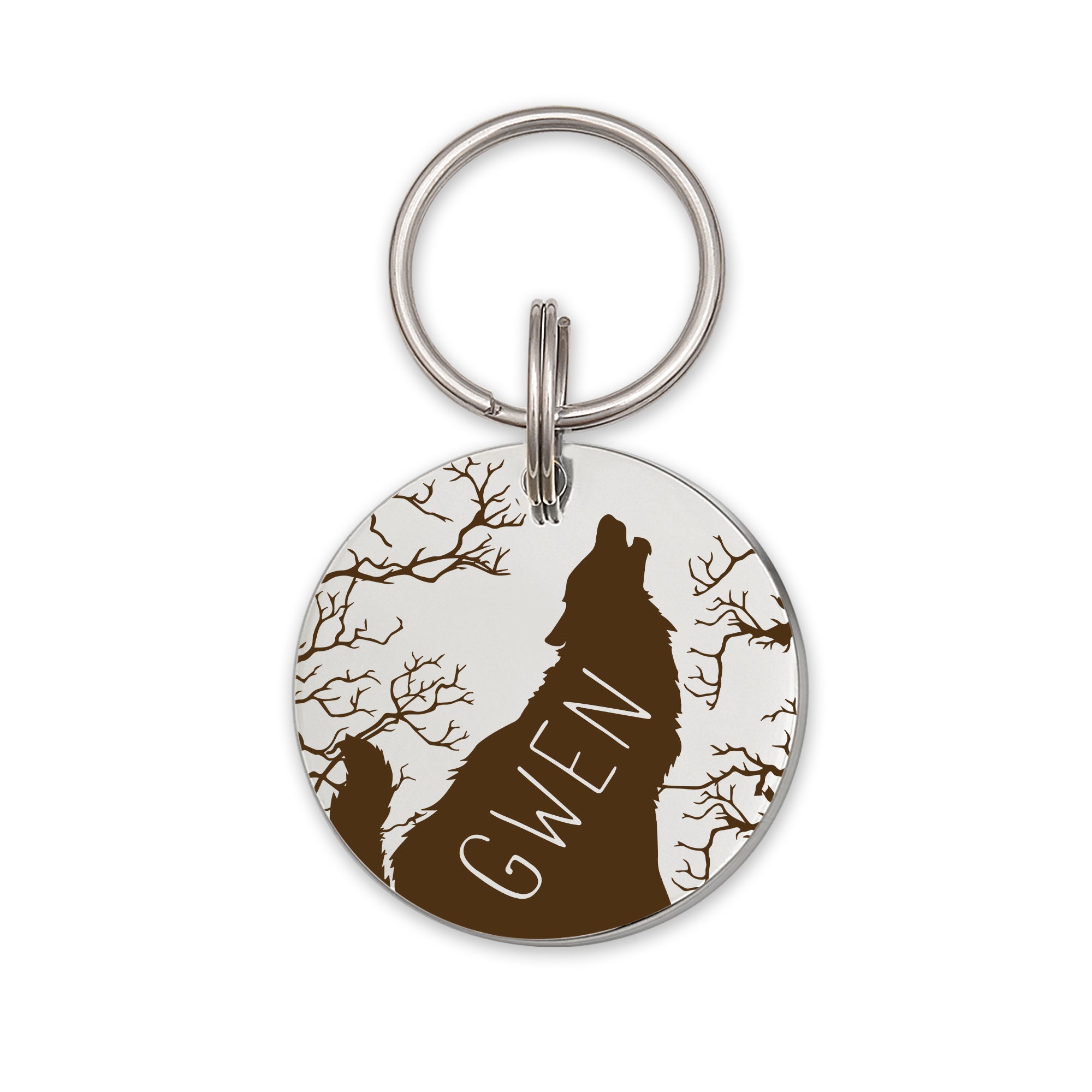 Howling Wolf Round Pet ID Dog Tag