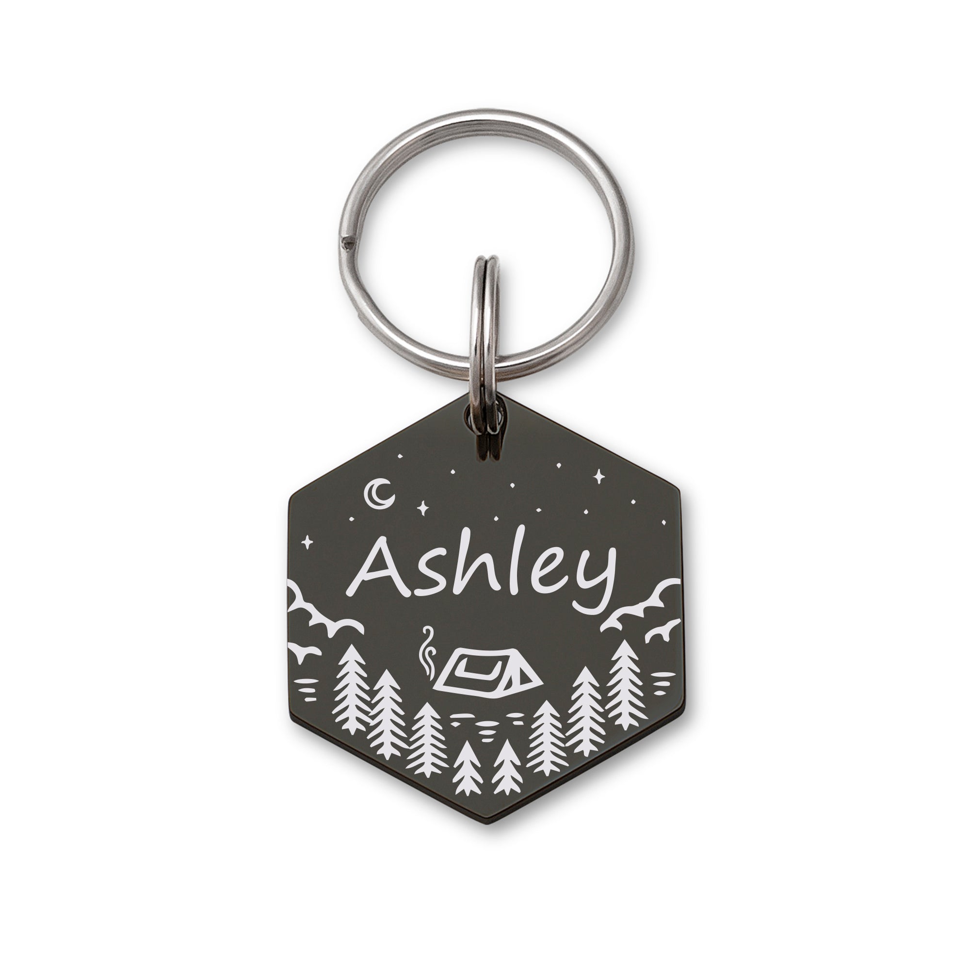 Camping in the Woods Hexagon Shaped Pet ID Tag