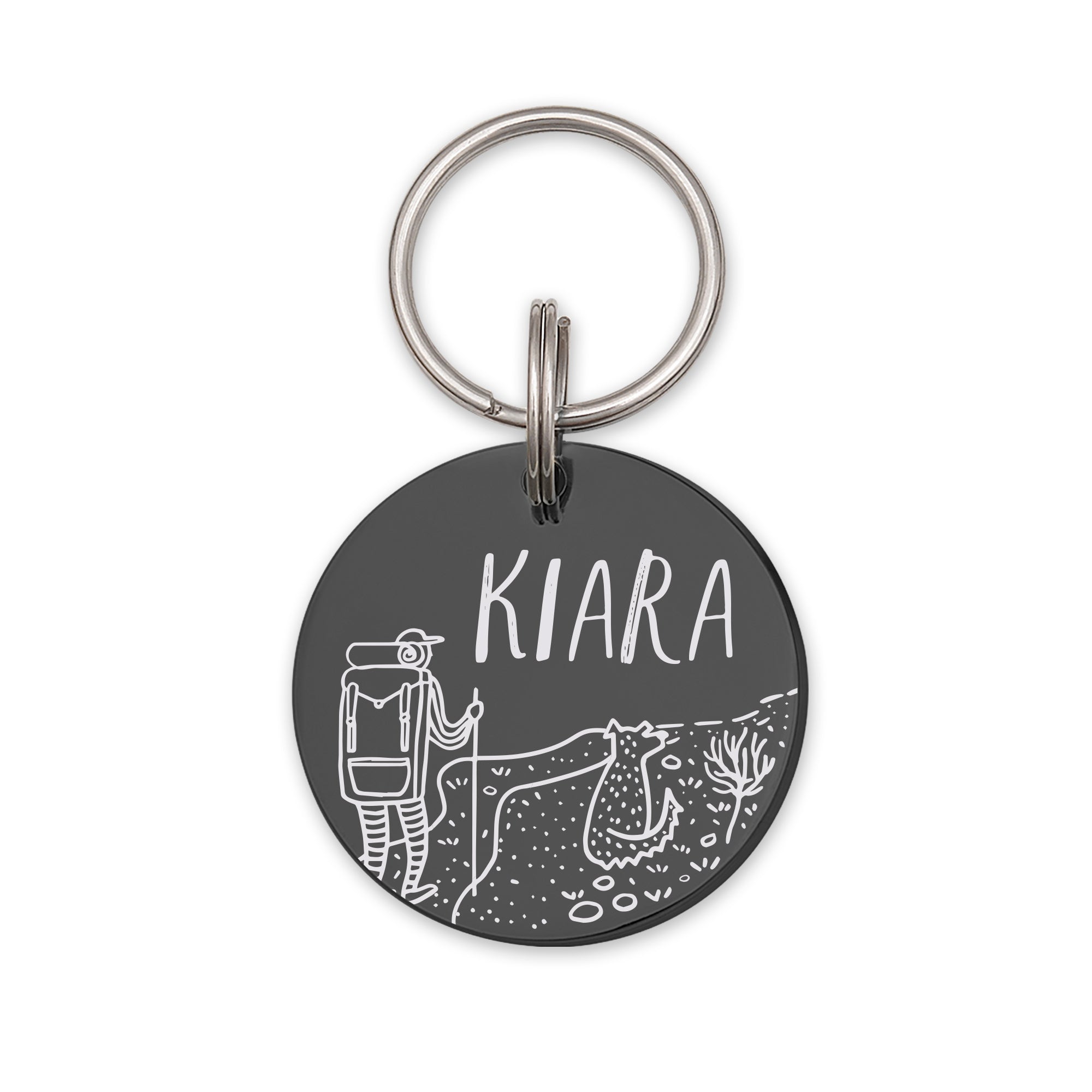 Hiking with Dog Round  Pet ID Tag