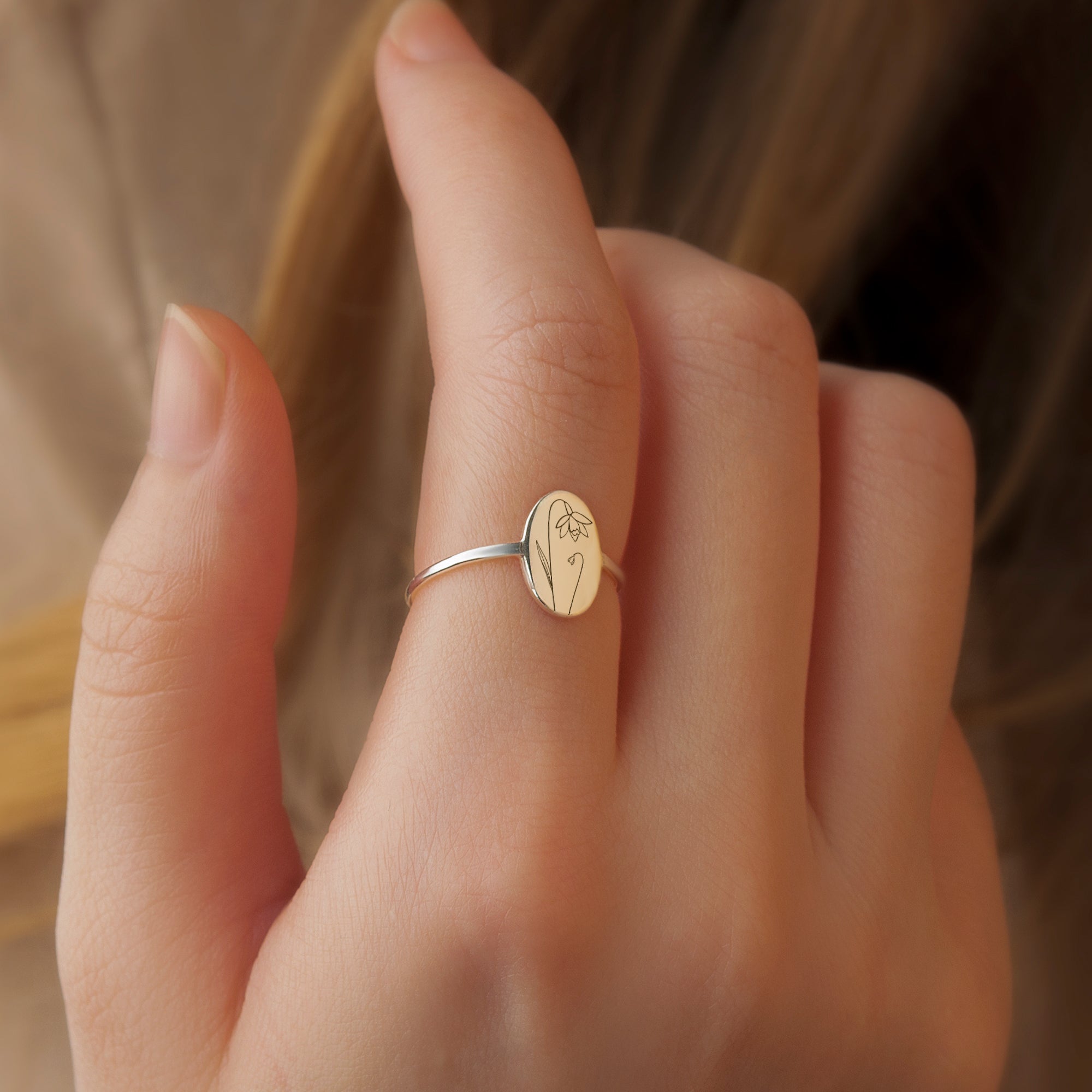 Birth Flower Sterling Silver Ring