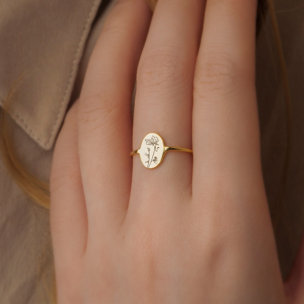 Birth Flower Sterling Silver Ring