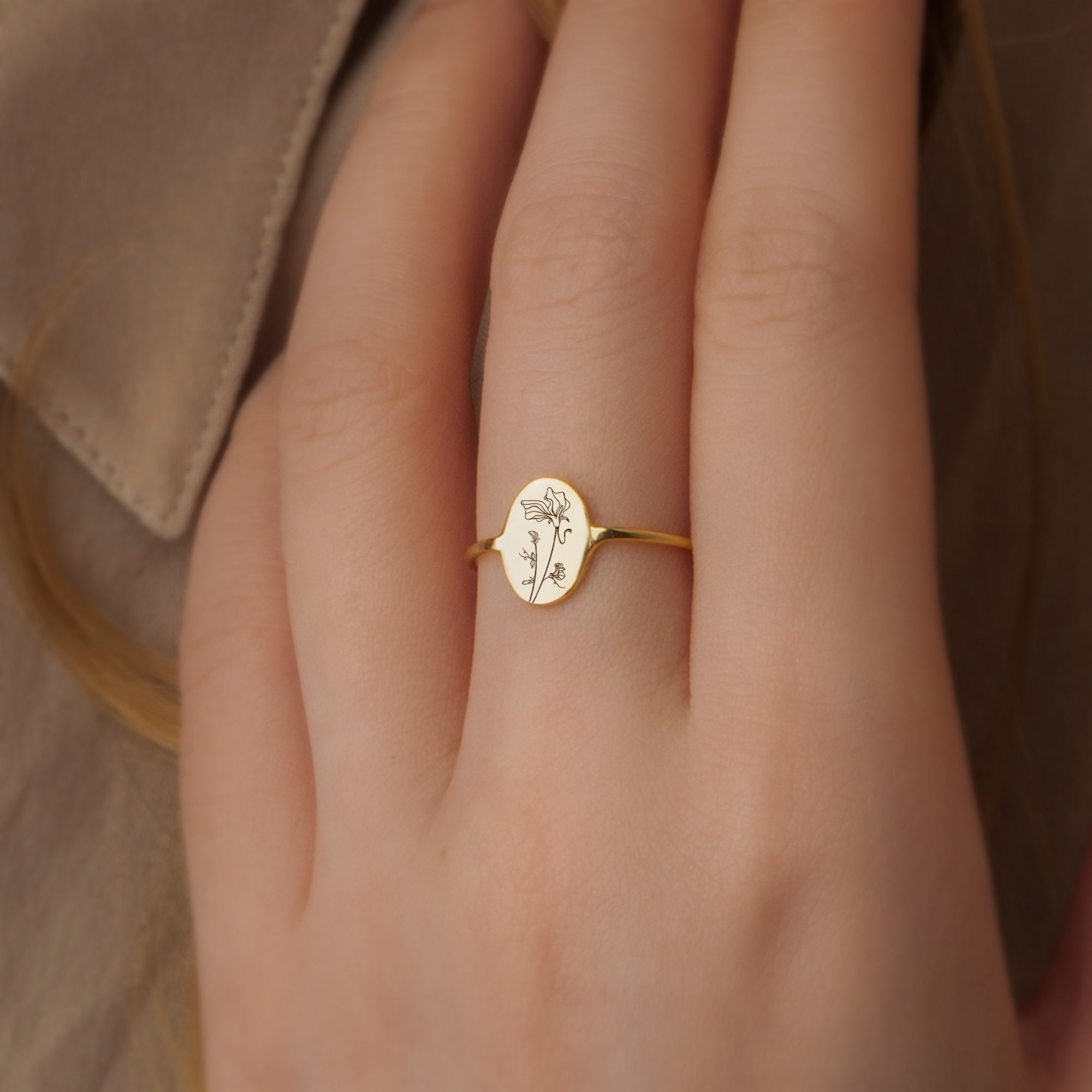 Birth Flower Sterling Silver Ring