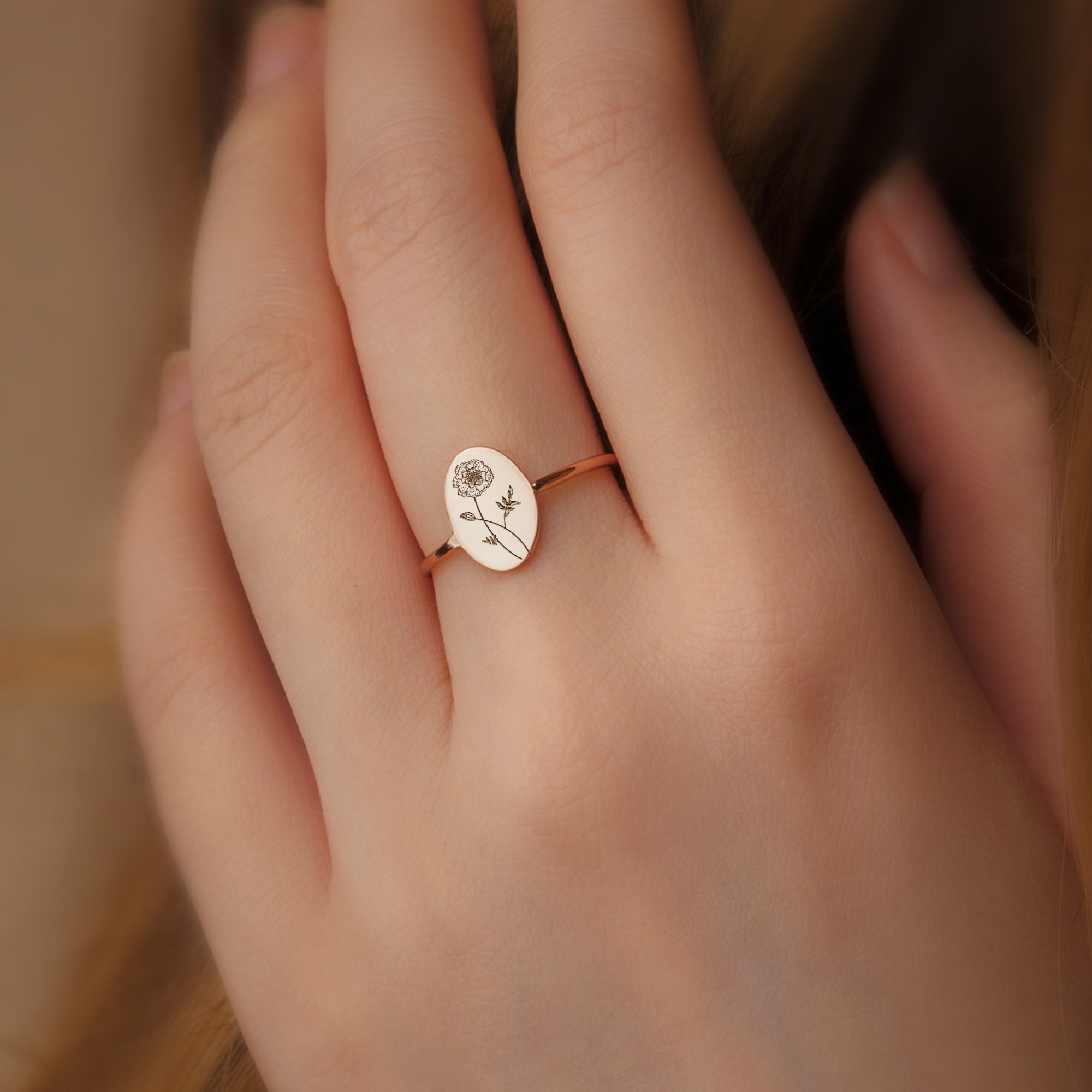 Birth Flower Sterling Silver Ring