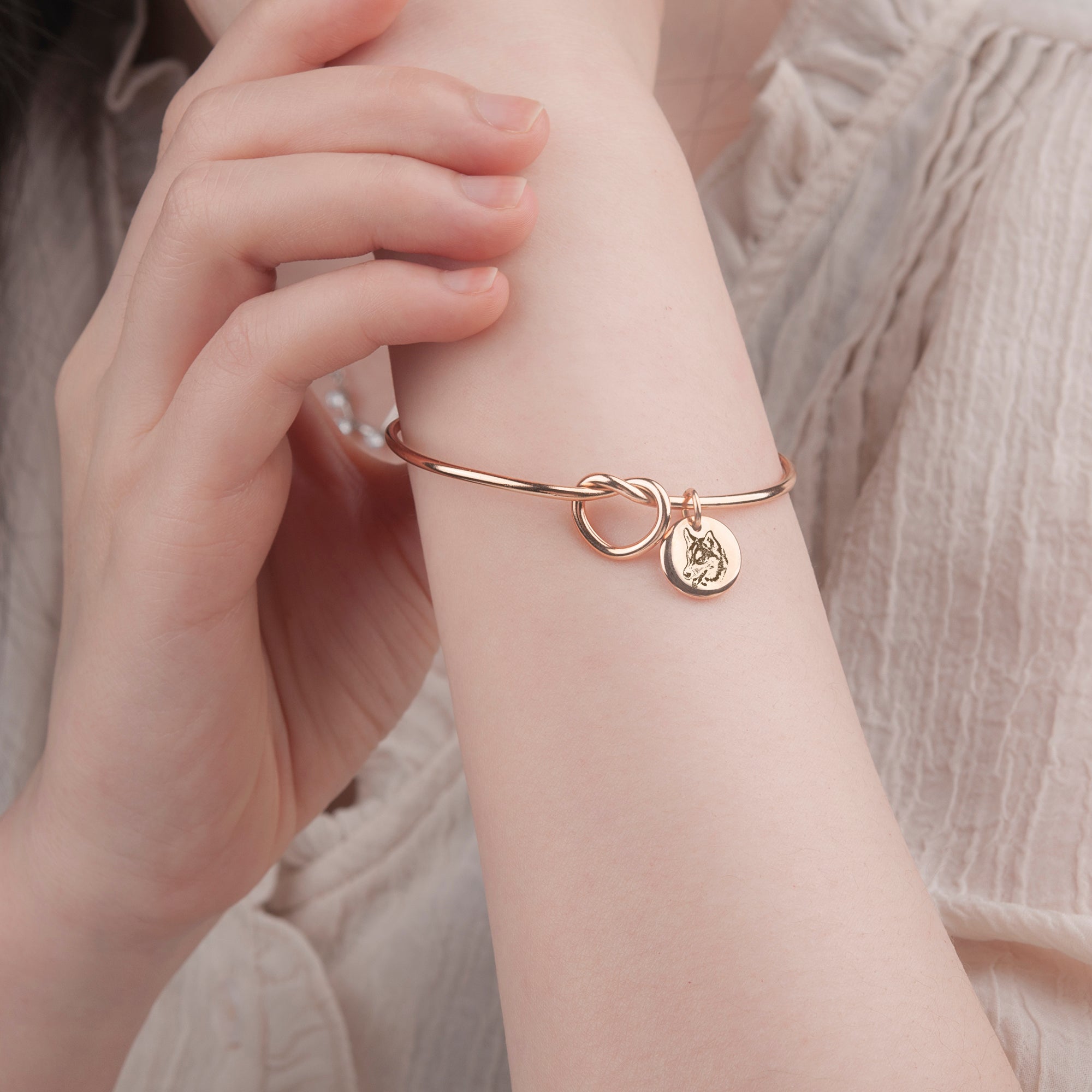 Pet Portrait Photo Custom Cuff Knot Bracelet