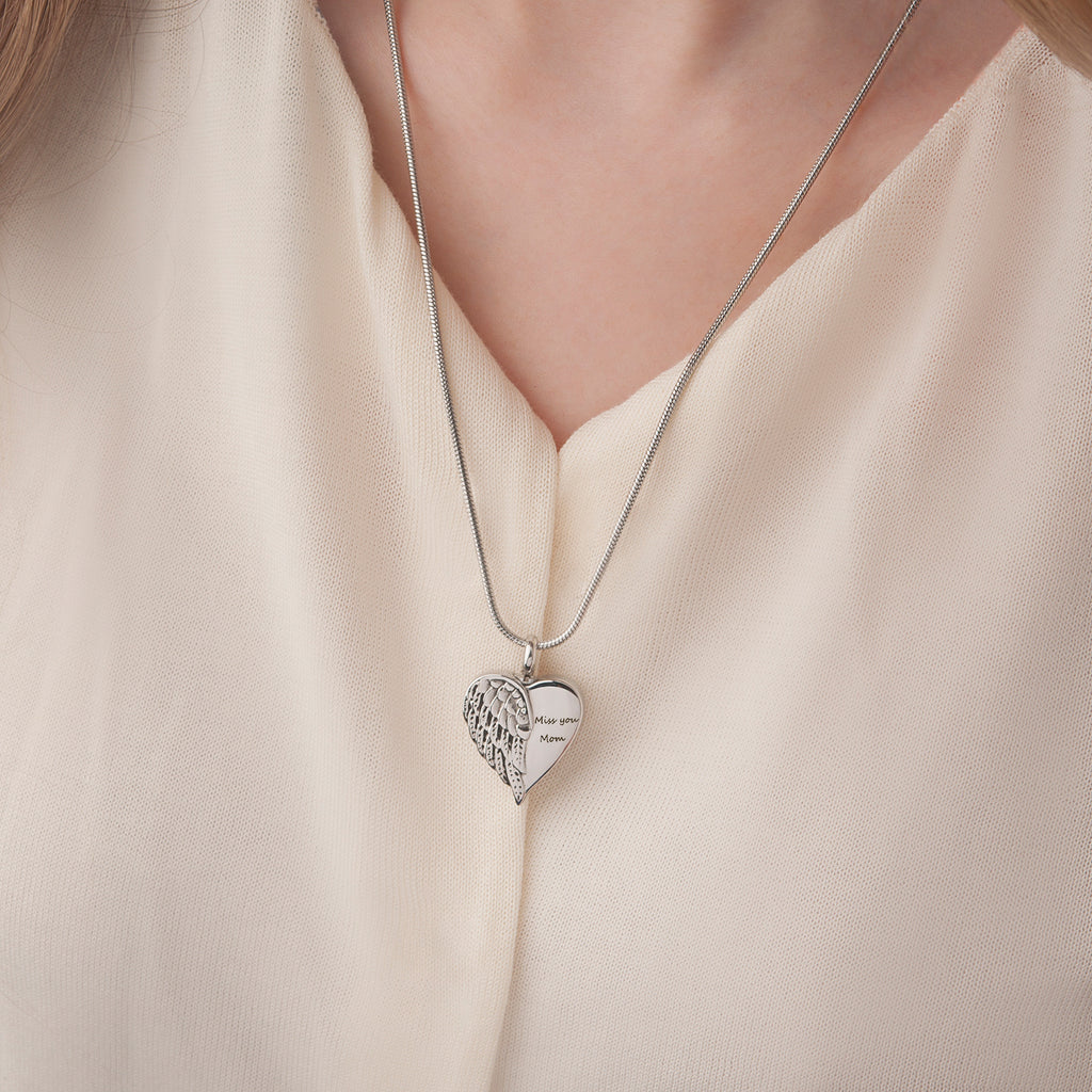 Angel Wing Heart Memorial Necklace